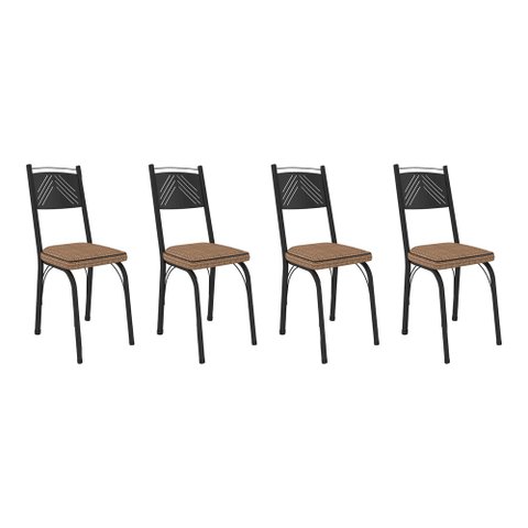 Kit 4 Cadeiras de Cozinha Virginia Estampado Rattan Bege Pés de Ferro Preto - Pallazio