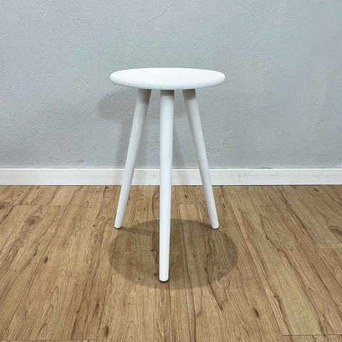 Mesa Lateral Redonda com Pé Palito de Madeira Branco