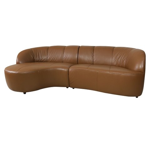 Sofá de Couro Danubio Feijão 4 Lugares com Chaise Brown - Mempra