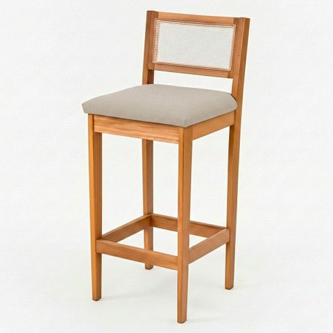 Banqueta Alta Brunella 99cm com Encosto Telinha Estilo Palha Linho Cru - Desk Design