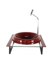 Ver imagem 1 de GABINETE COM CUBA DE VIDRO CHAPEU 10MM COM TAMPO 40CM VERMELHO CEREJA MAIS TORNEIRA METAL CROMADA