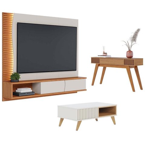 Home Suspenso Egeu com Mesa de Centro Jeri Off White Freijó e Aparador Riviera Freijó – Colibri
