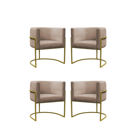 Kit 4 Poltrona Reforçadas Decorativa Sala de Estar Carla Base Ferro Dourada Suede Capuccino
