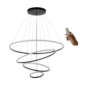 Lustre Led 4 Anéis Moderno 125w 80cm Preto C/ Controle