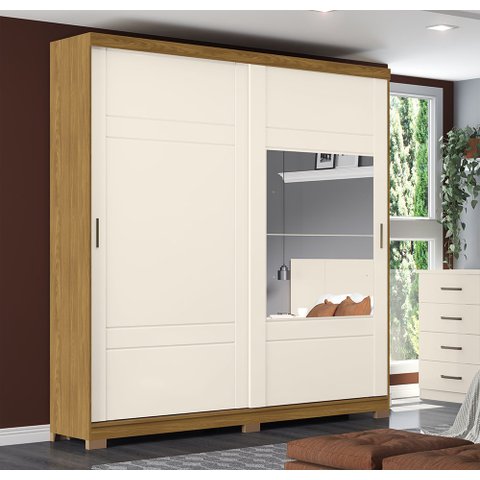 Guarda Roupa Solteiro Verg D239 Nature Off White Com Espelho Henn