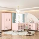 Ver imagem 2 de Conjunto Infantil Retrô Rosa Quasar: Berço Quasar Mini Cama + Guarda-roupa Quasar + Cômoda Quasar