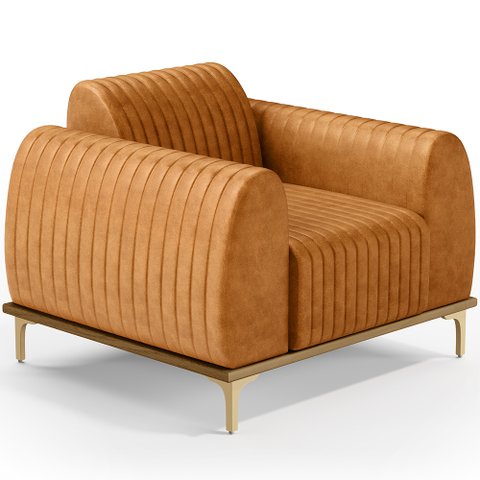 Poltrona Decorativa Base de Madeira Castanho e Pés Metalizado D'ouro Molino D02 Couríssimo Whisky B-