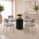 Ver imagem 1 de Kit 4 Cadeiras Sala de Jantar Lisa Pés Champanhe Linho Cinza m² - Monari Design