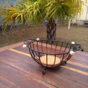 Ver imagem 1 de Cesto de frutas redondo de ferro e madeira fruteira de mesa super resistente para cozinhas e áreas g