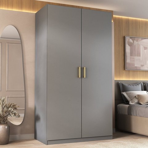 Guarda-Roupa Solteiro 2 Portas 100% MDF Marsala Cinza/Urbi