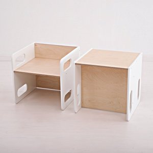 Mesa Cadeira Cubo Infantil Montessori Natural Branco