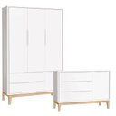 Ver imagem 1 de Cômoda com Porta e Guarda Roupa Infantil 3 Portas New Classic Branco com Pés Madeira Natural – Relle