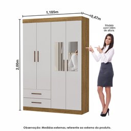 Guarda-roupa Casal Modulado 4 Portas com Cama Hercules 4 Portas 4 Gavetas com Espelho - 4