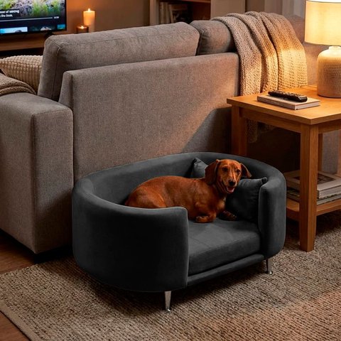 Cama para Cachorro e Gato Caminha Chase Pet Veludo Cinza Pés Metal com Regulagem - Arkell