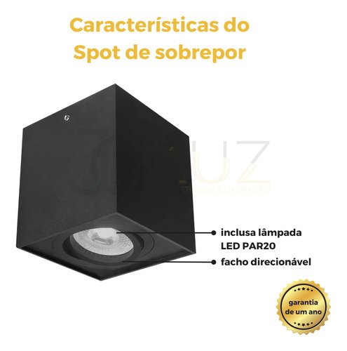 Spot Sobrepor Par20 E27 Preto Opus - 3