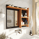 Ver imagem 1 de Espelheira de Banheiro Armarinho Organizador com Prateleira Nicho Nioki Cor:preto com Nature