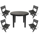 Ver imagem 1 de Mesa Redonda Desmontável 94cm Preta + 4 Cadeiras Dobráveis