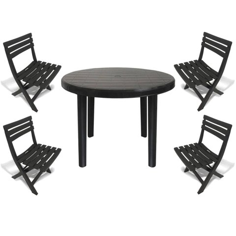 Mesa Redonda Desmontável 94cm Preta + 4 Cadeiras Dobráveis