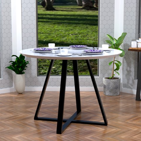 Mesa Industrial Jantar Sala Cozinha Pés Ferro Laís 90 Cm Branco
