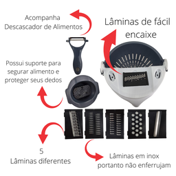 Ralador Legumes Escorredor Fatiador de Alimentos Descascador Multifuncional 9 Peças - 6