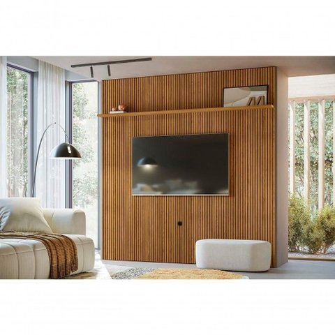 Painel para Sala New Guaporé para TV até 75" 245cm MDP Frisado Cumaru Madetec Móveis