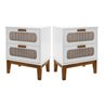 Kit 2 Mesa de Cabeceira Santorini 45cm Pés de Madeira 2 Gavetas C/ Telinha para Quarto Branco - 1