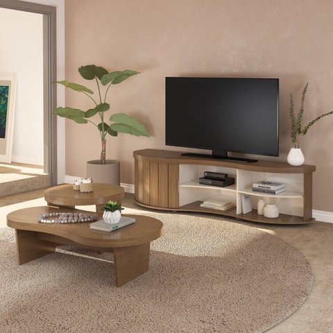 Conjunto 3 Peças Sala de Estar Mesa de Apoio e Mesa de Centro e Rack Magnum