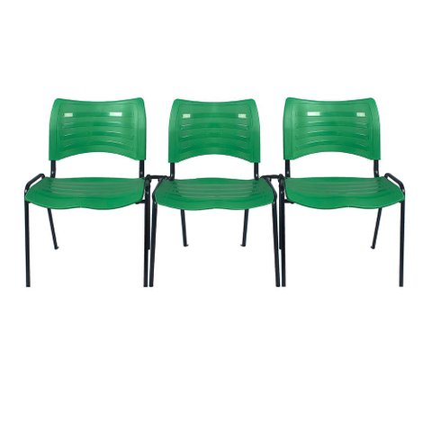 Kit com 3 Cadeiras Iso Turim Plastica Igreja Recepção Escola Verde Popmov Kit 3 Cadeira Iso
