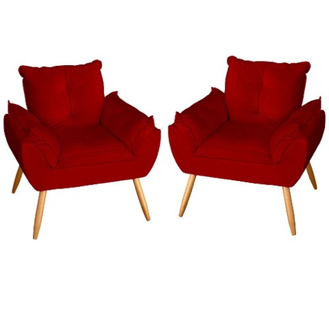 Kit 2 Poltronas Decorativas Opala Suede Vermelho MV Estofados