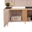 Ver imagem 5 de Bancada Mdf Avatar para Tv até 75 Portas de Bater 2 Gavetas Pés Dourados Off White G18 - Gran Belo