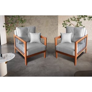 Kit 2 Poltrona Paris corda nautica  luxury linho Cinza com almofadas