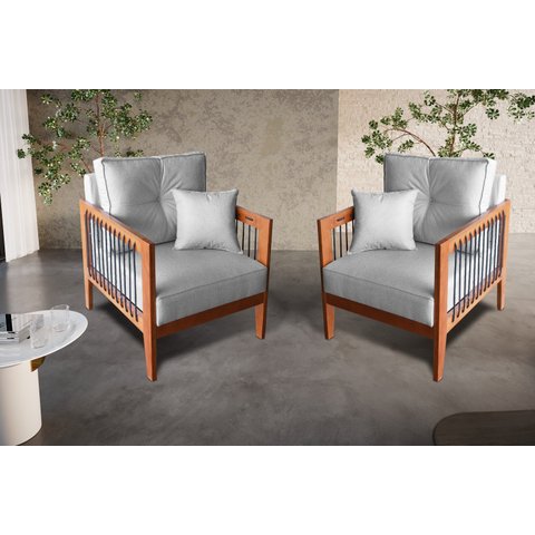 Kit 2 Poltrona Paris corda nautica  luxury linho Cinza com almofadas