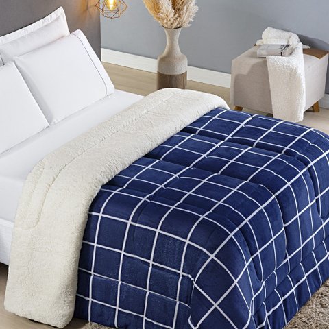 Coberdrom Sherpa e Flannel Austin Solteiro Manta 150g 01 Peça - Marinho Bia Enxovais