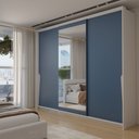 Ver imagem 3 de Guarda-Roupa Casal Mônaco 3 Portas 4 Gavetas com Espelho Branco/Azul - Panorama Móveis