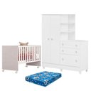 Ver imagem 1 de Berço Nacional 3540 e Guarda Roupa com Cômoda 4070 Doce Sonho Branco Brilho com Pés e Colchão