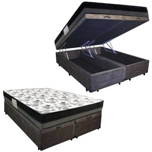Cama Box Baú Casal Suede Bipartido + Colchão Ortobom Iso Dupla Face 138x188x60 Cor:marrom