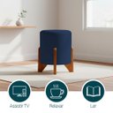 Ver imagem 3 de Kit 2 Puffs Decorativos Eloah Redondo Assento Extra para Sala Quarto Suede Pufe com Pés de Madeira