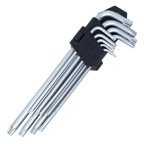 Chave Torx Cromada 9 Pçs Tf-007 Grande T10 Ao T50 Cabo Longo