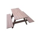 Ver imagem 1 de Mesa de Piquenique em Madeira Plástica Maciça Marrom com Furo para Guarda-sol 100% Reciclada 1,48m /