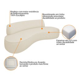 Sofá Curvo 2 Lugares Orgânico Escritório Recepção Sala Amsterdã 120cm Linho - Doce Sonho Móveis - 4