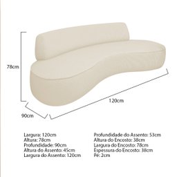 Sofá Curvo 2 Lugares Orgânico Escritório Recepção Sala Amsterdã 120cm Linho - Doce Sonho Móveis - 3