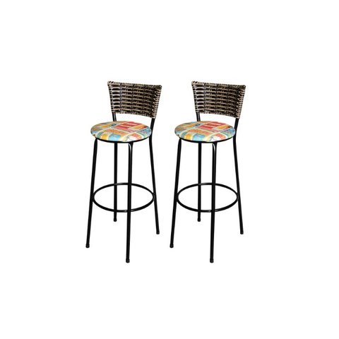 Jogo 2 Banqueta Alta Para Cozinha Ratan Cappuccino Preta Estofado Cerveja