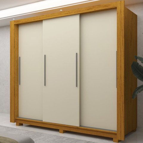 Guarda-Roupa Casal 3 Portas com 2 Gavetas com Pés 100% MDF Roma Yescasa