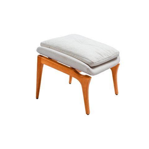 Puff Sala de Estar Chloe 42cm Madeira Maciça | Linho Cinza Claro - Sallar Home