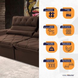 Sofá Retrátil/reclinável França 300cm Suede Velut com Molas no Assento - King House - 4