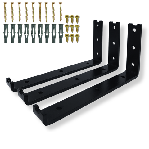 Kit 3 Suportes Cantoneira em L de Parede 20cm Mão Francesa para Prateleira Aço Resistente Preto