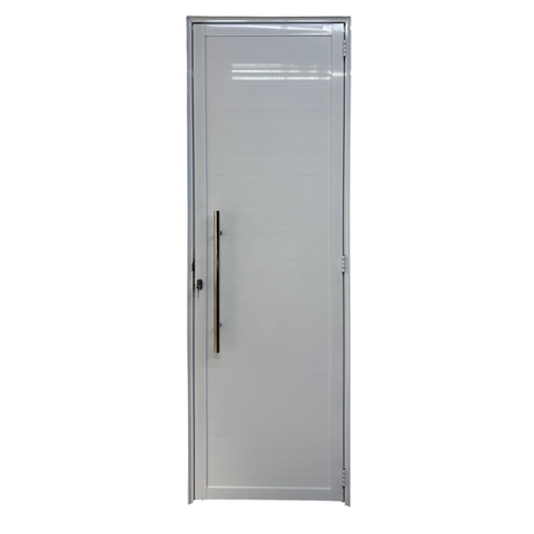 Porta de Aluminio Lambril Branco com Puxador Linha 25 - 210x100 Direita