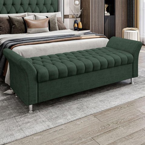 Recamier Puff Estofado Casal 140 Cm Ágata Veludo Verde
