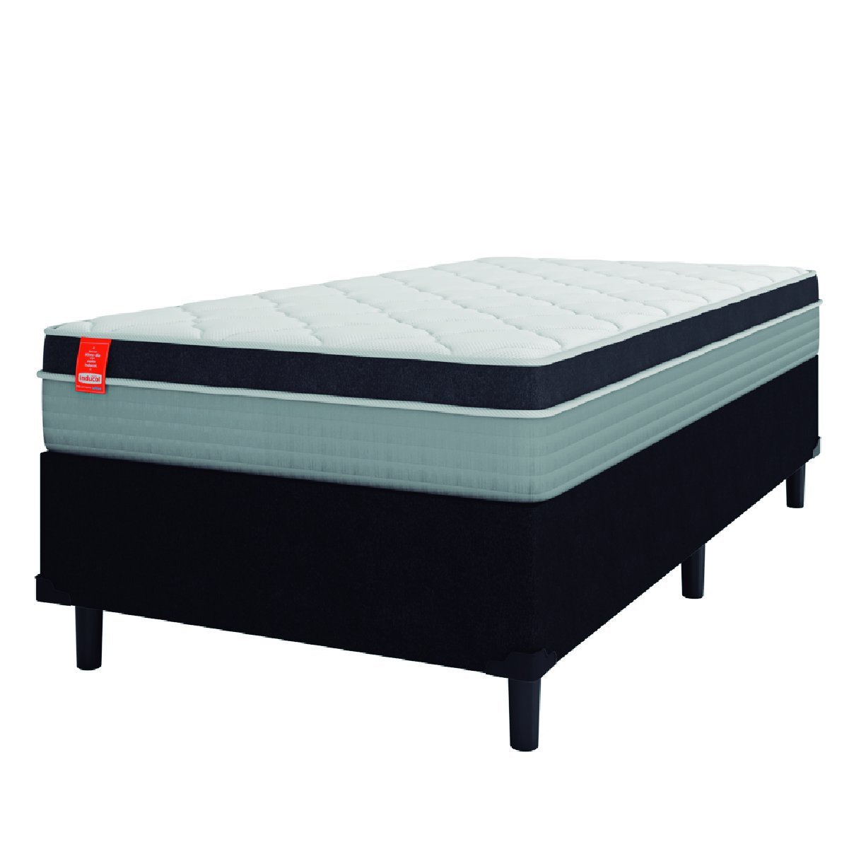 Cama Box Solteiro Colchão Molas Ensacadas Real 88x188x65cm Preto/Cinza- Suporta até 130Kg por