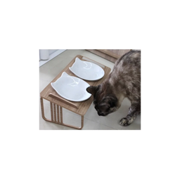 Comedouro Duplo Inclinado Elevado para Gatos em Mdf e Porcelana - Madeirada - 3